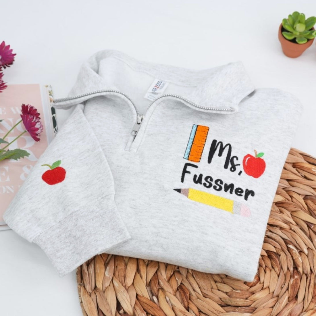 Education Gift Custom Embroidered Teacher Quarter Zip - Personalized Ms Pullover