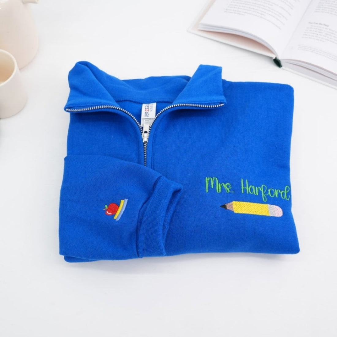 Teacher Pencil Custom Embroidered Quarter Zip Sweatshirt - Personalized Teacher Gift