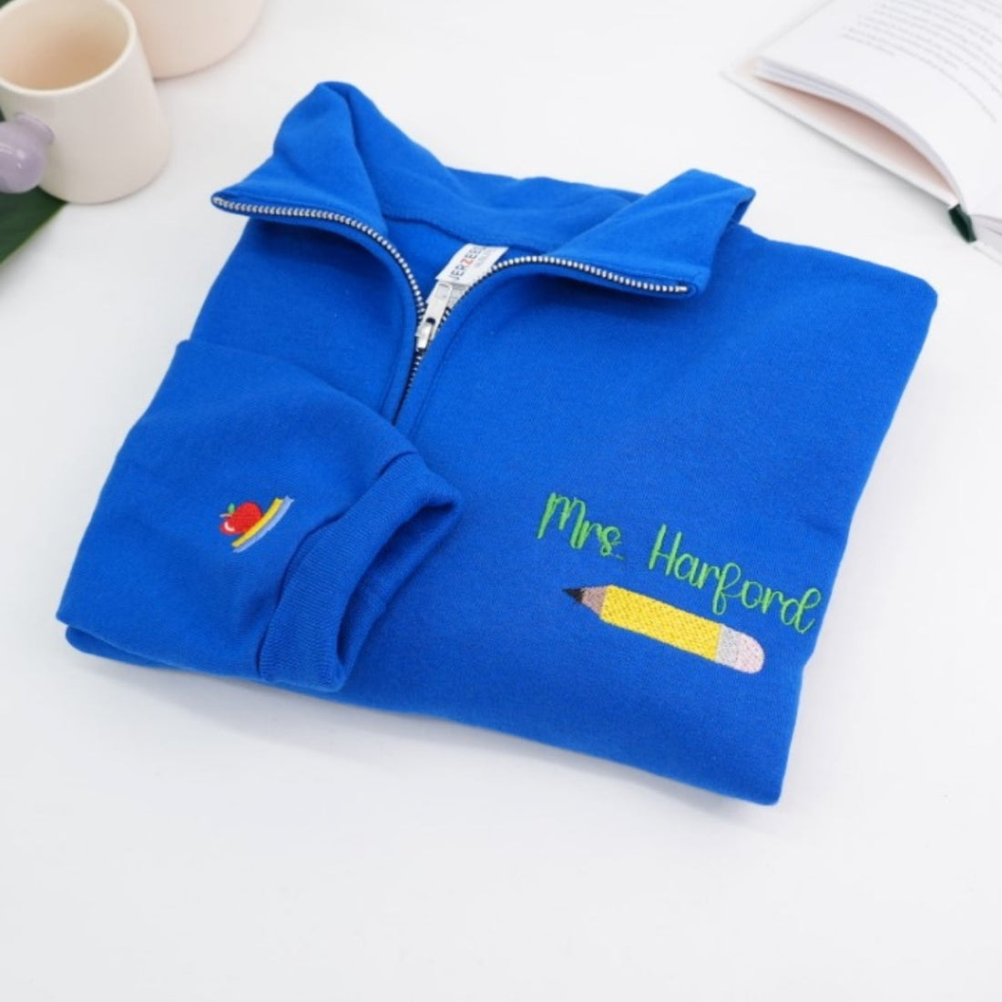 Teacher Pencil Custom Embroidered Quarter Zip Sweatshirt - Personalized Teacher Gift