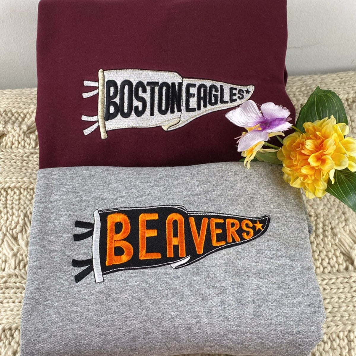 School Mascot Pennant Custom Embroidered Sweatshirt - Personalized Team Spirit Shirt - Pride Gift
