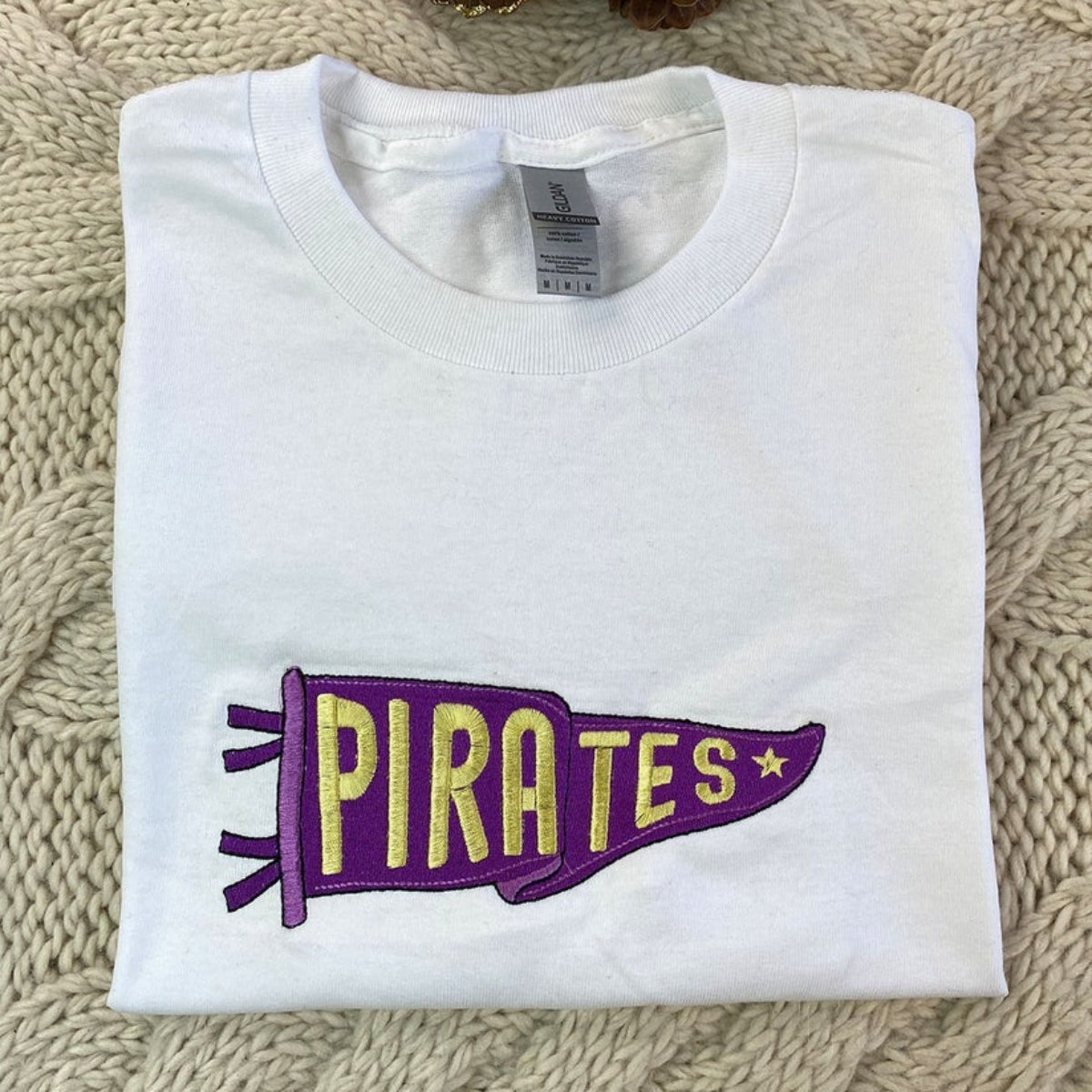 School Mascot Pennant Custom Embroidered Sweatshirt - Personalized Team Spirit Shirt - Pride Gift