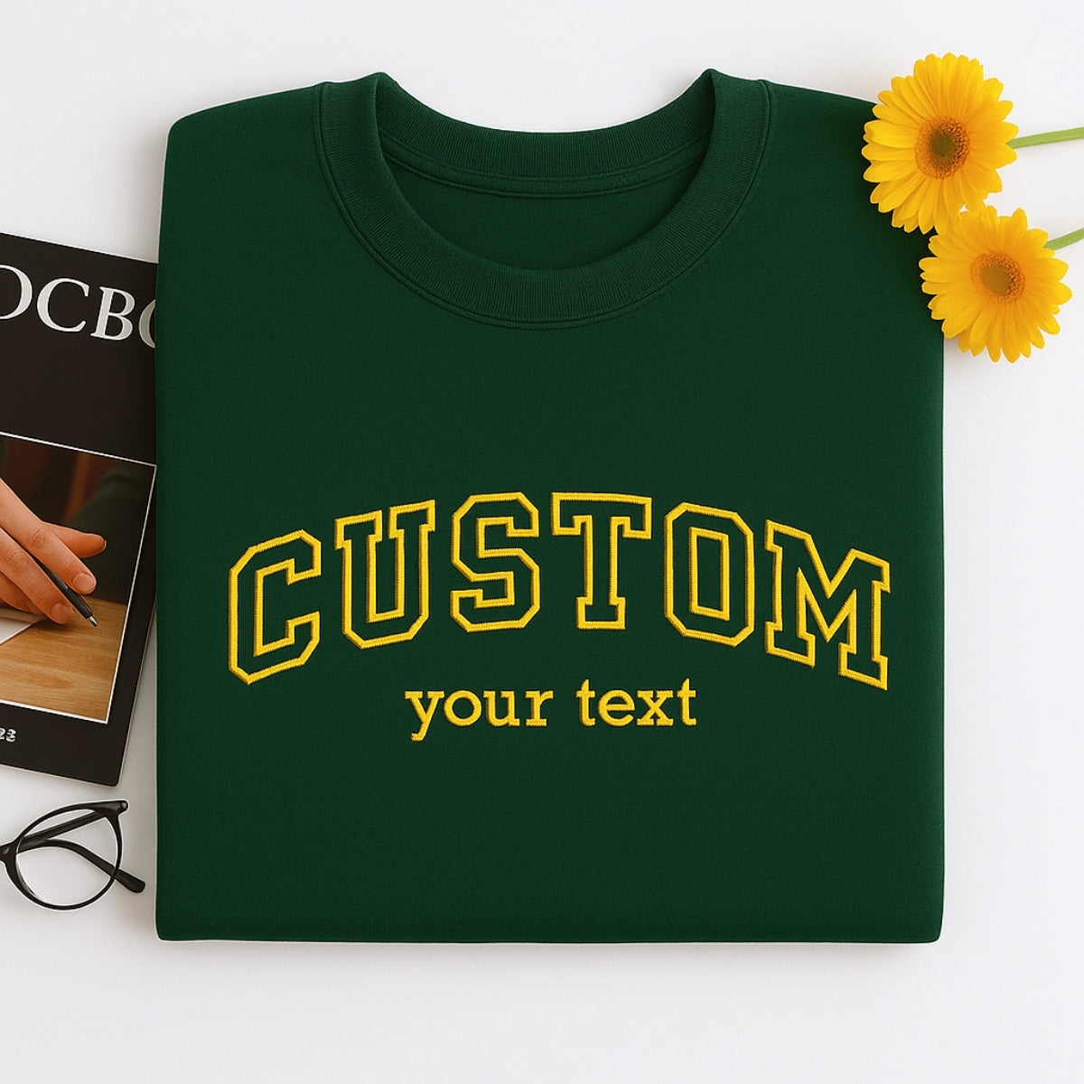 Varsity Style Custom Text Embroidered Sweatshirt - Personalized Gift for Everyone