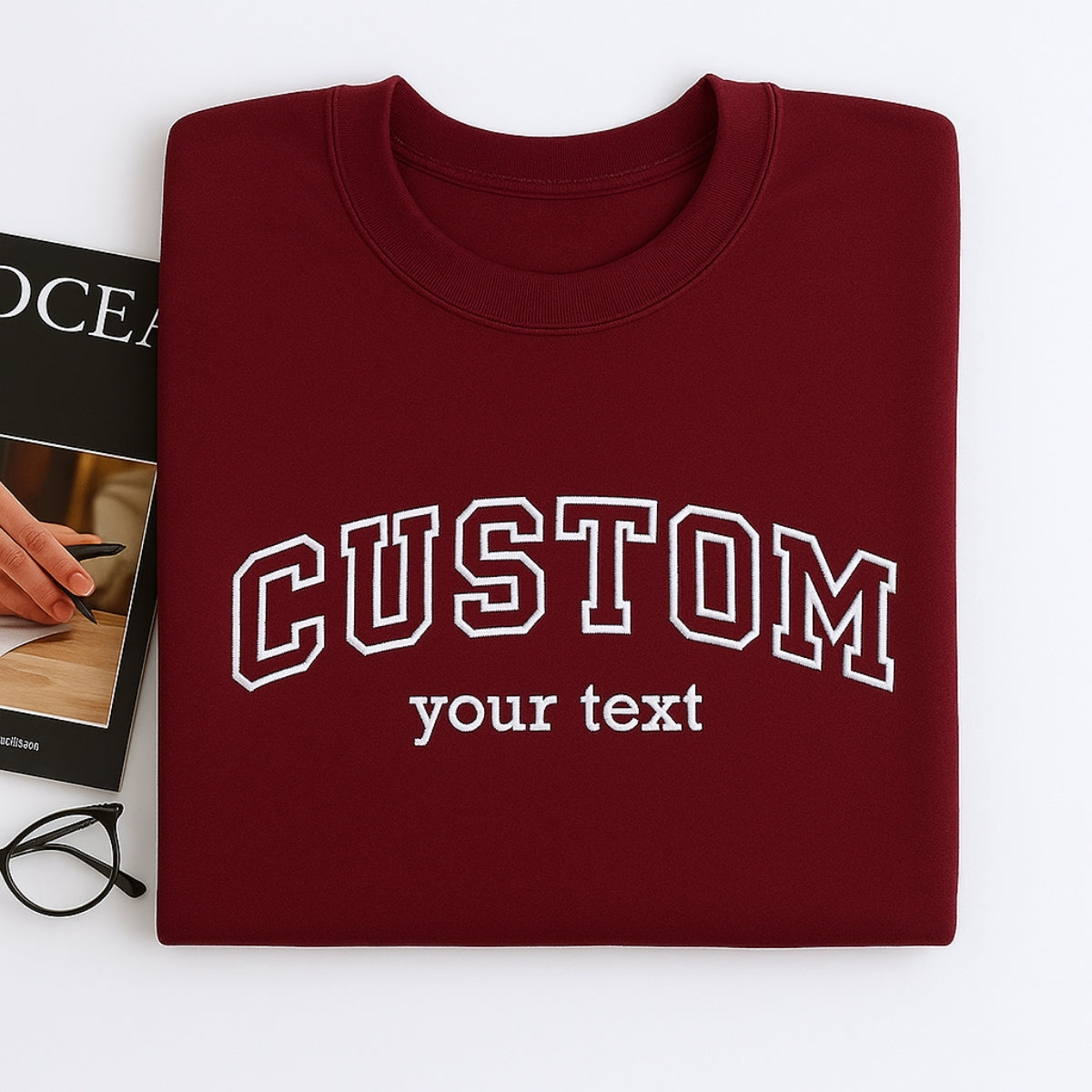 Varsity Style Custom Text Embroidered Sweatshirt - Personalized Gift for Everyone