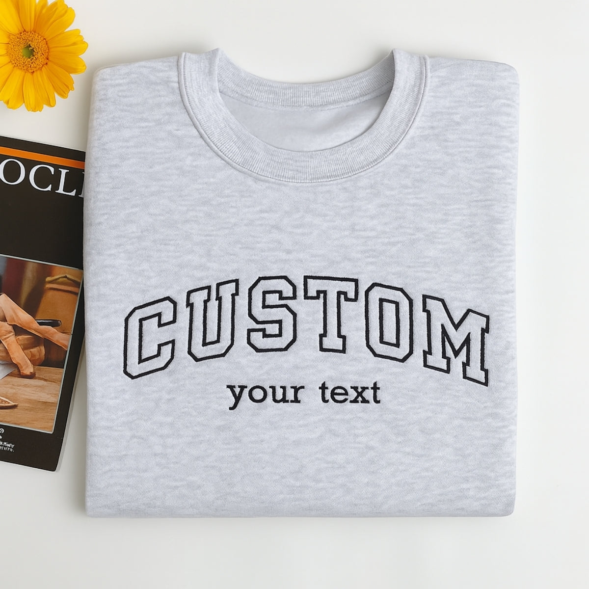 Varsity Style Custom Text Embroidered Sweatshirt - Personalized Gift for Everyone