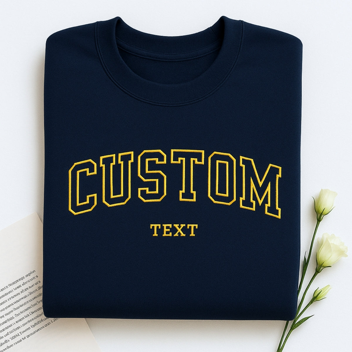 Varsity Style Custom Text Embroidered Hoodie - Personalized Front & Sleeve Customization