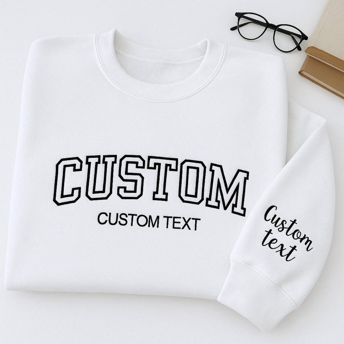 Varsity Custom Text Embroidered Sweatshirt - Personalized Pullover - Custom Words Gift