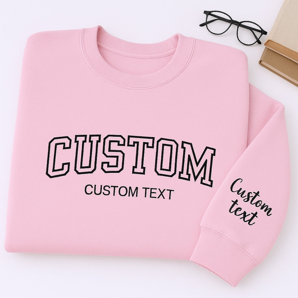 Varsity Custom Text Embroidered Sweatshirt - Personalized Pullover - Custom Words Gift