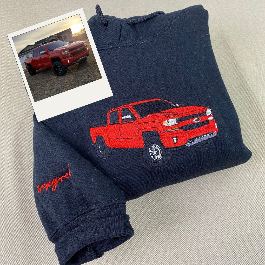 Truck Photo Custom Embroidered Hoodie - Personalized Pickup Truck Sweatshirt - Truck Guy Gift