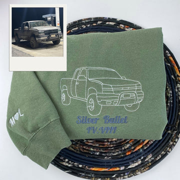 Truck Line Art Custom Embroidered Hoodie - Personalized Pickup Truck Sweatshirt - Truck Lover Gift