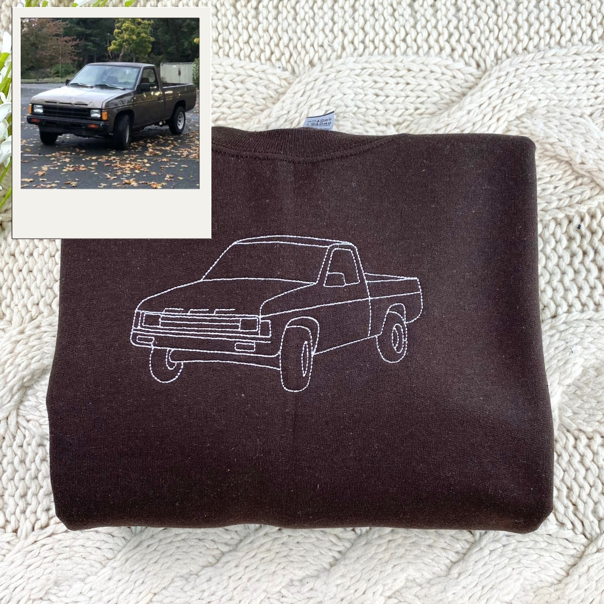 Truck Line Art Custom Embroidered Hoodie - Personalized Pickup Truck Sweatshirt - Truck Lover Gift