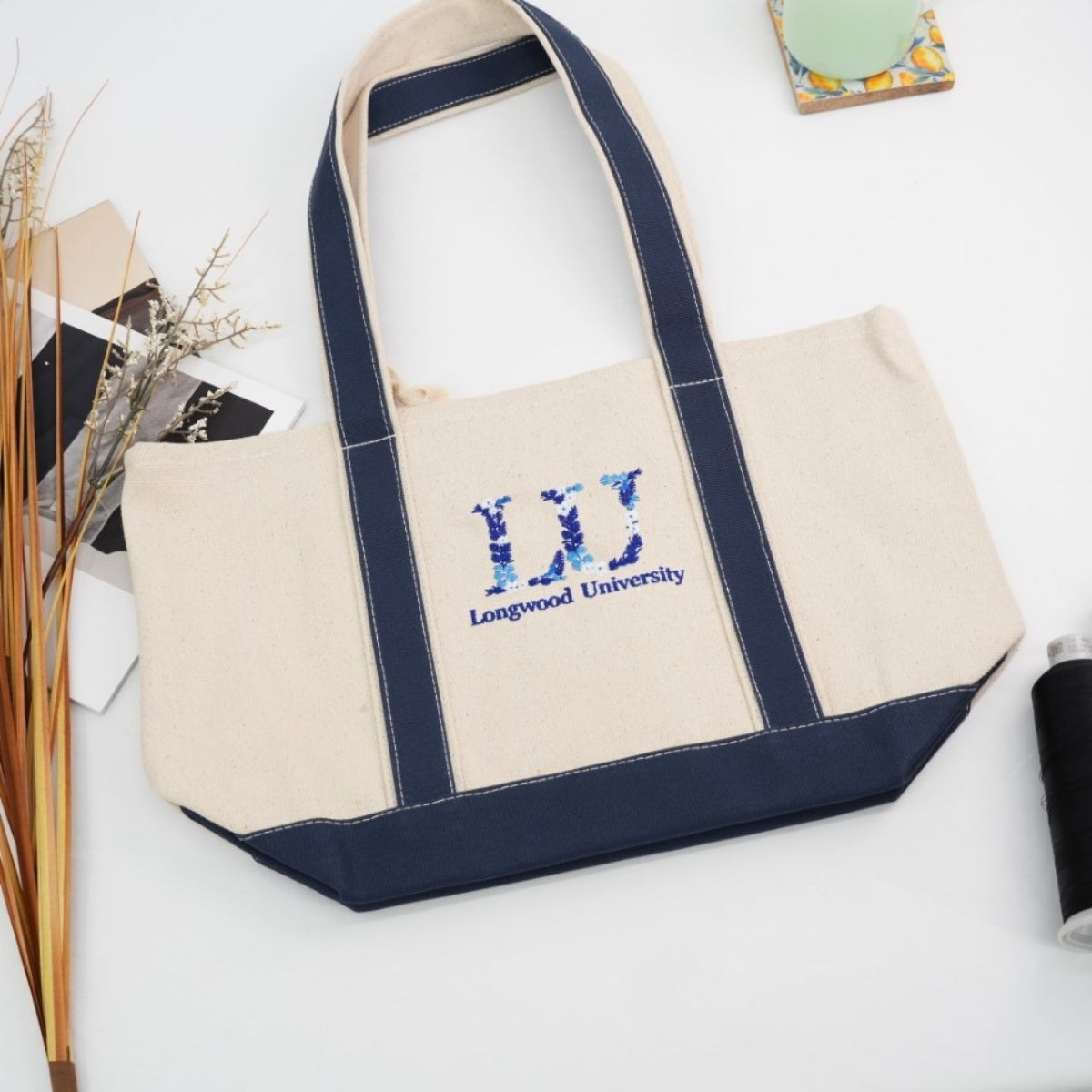 Floral College Letter Custom Embroidered Tote Bag - Personalized Sorority Student Gift