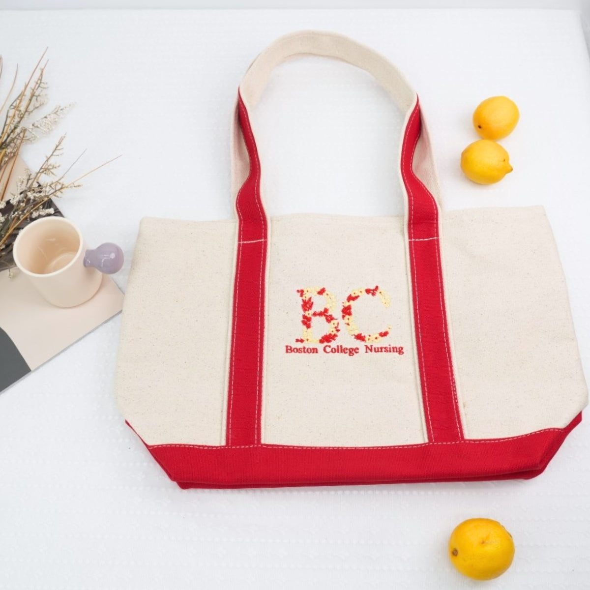 Floral College Letter Custom Embroidered Tote Bag - Personalized Sorority Student Gift