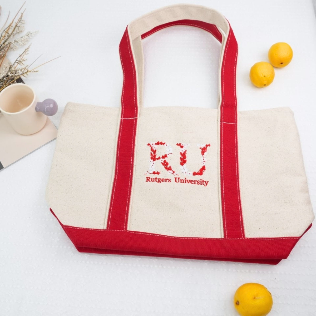 Floral College Letter Custom Embroidered Tote Bag - Personalized Sorority Student Gift