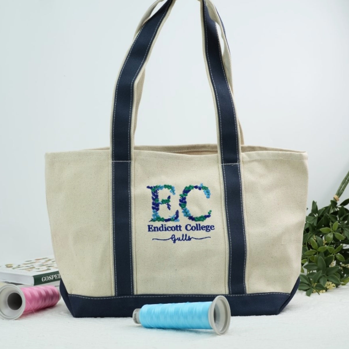 Floral College Letter Custom Embroidered Tote Bag - Personalized Sorority Student Gift
