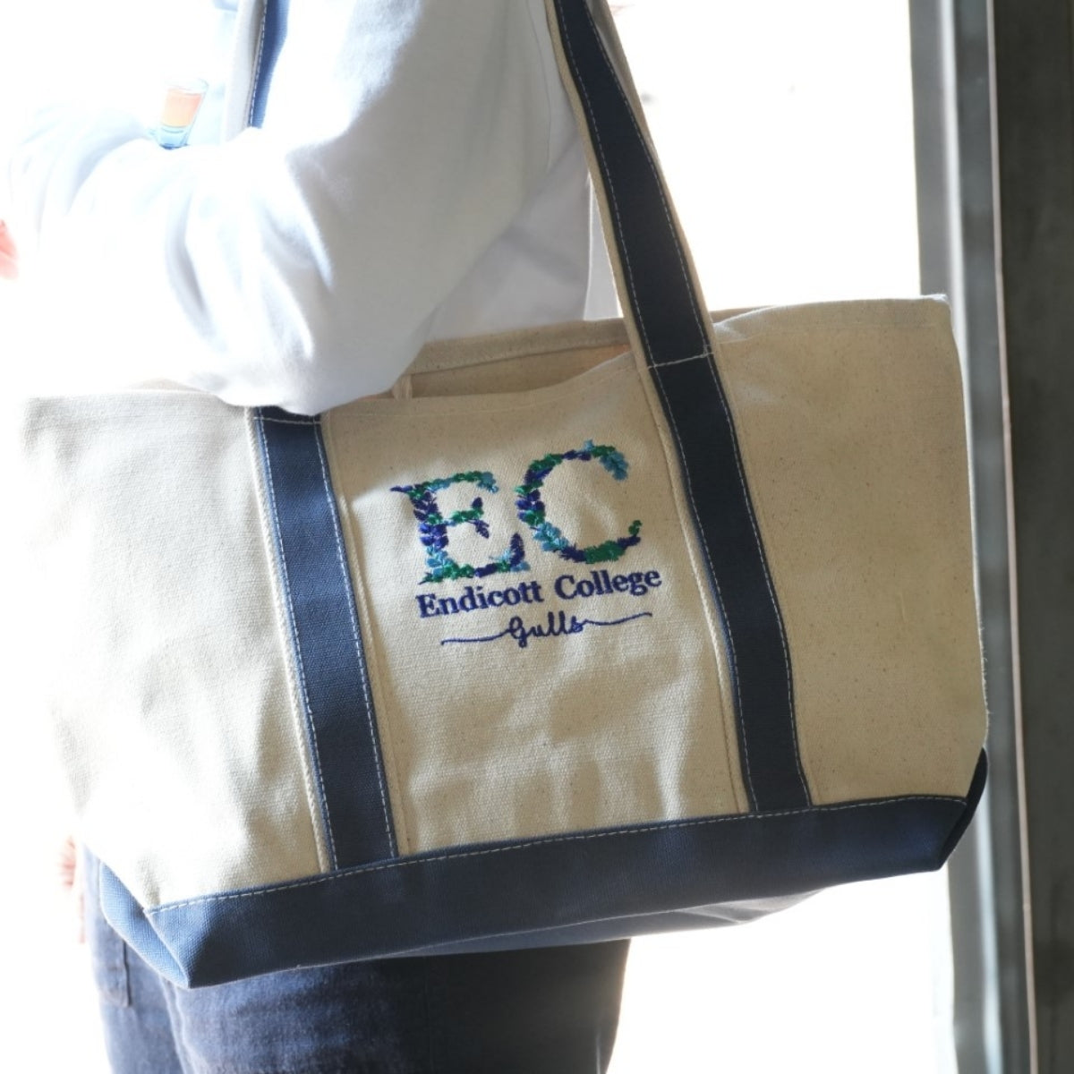 Floral College Letter Custom Embroidered Tote Bag - Personalized Sorority Student Gift