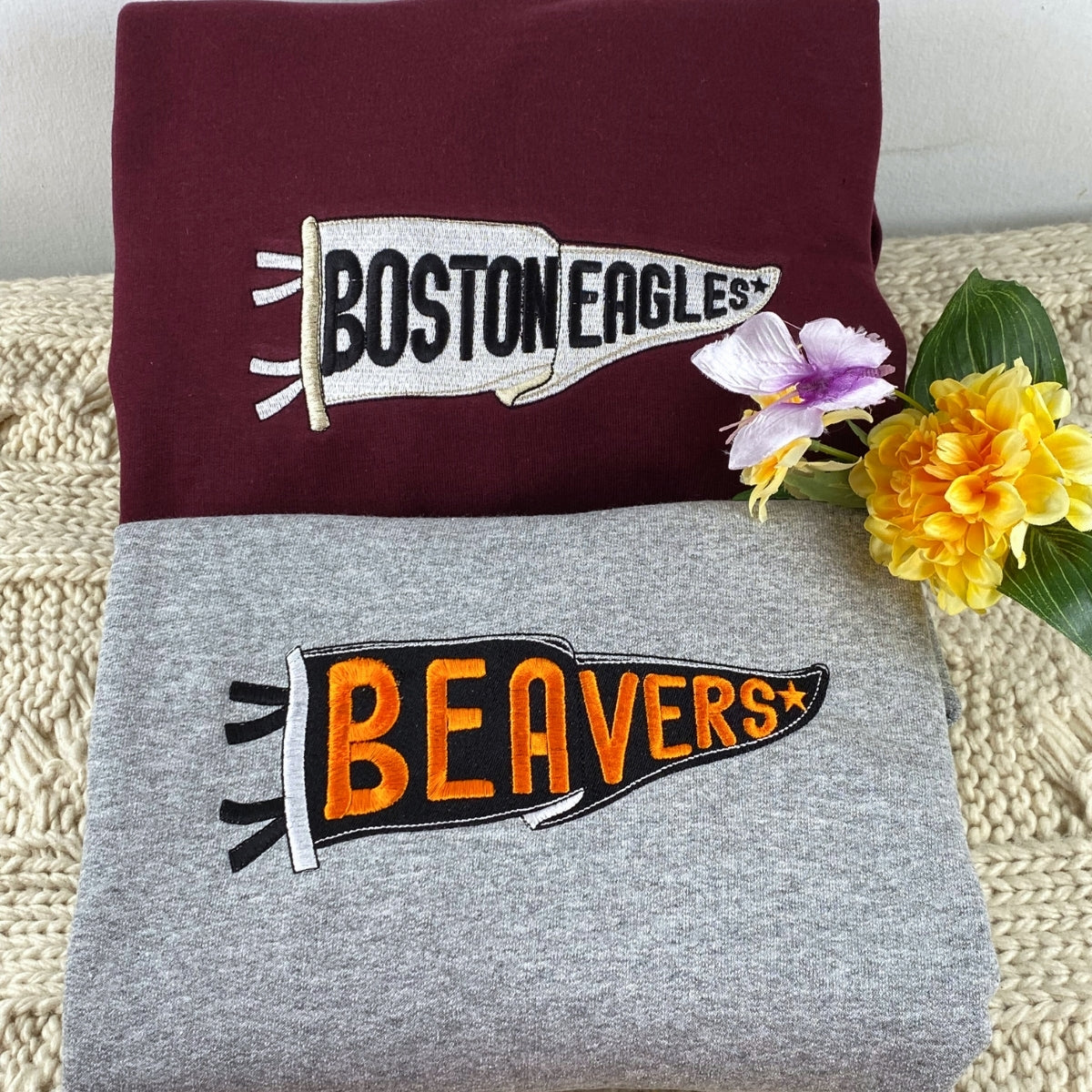 College Pennant Custom Embroidered Hoodie - Personalized Alumni Gift Sweatshirt