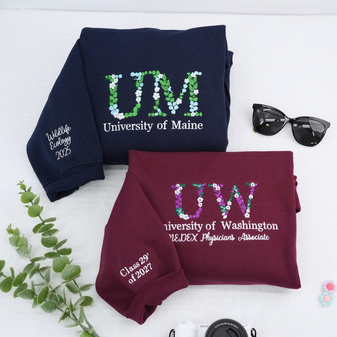 Floral Letter Custom Embroidered Hoodie - Personalized College Graduation Sweatshirt