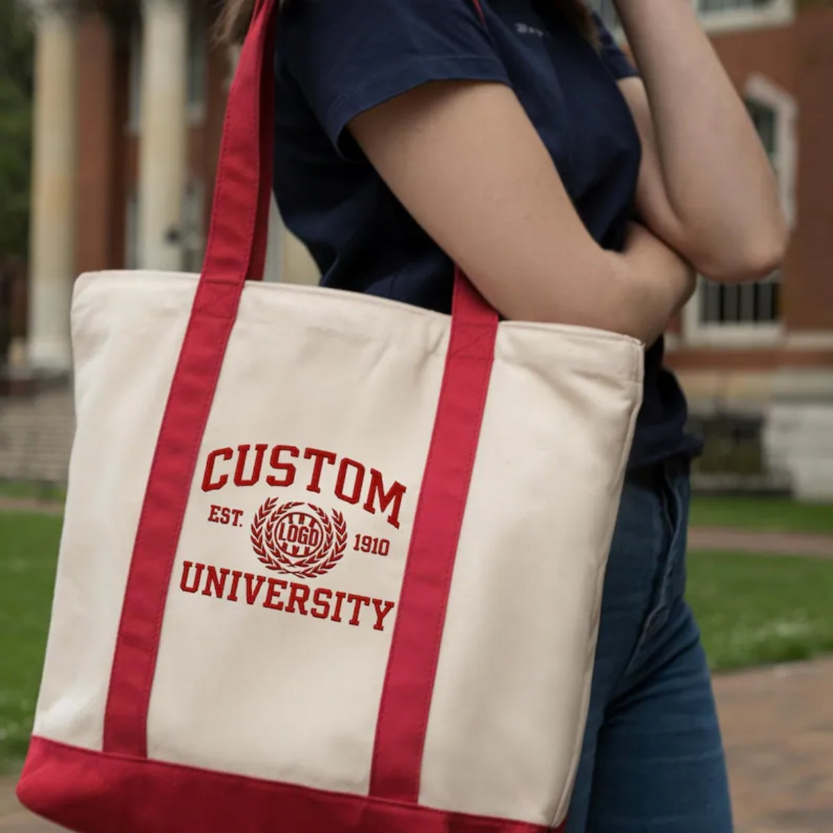 College Custom Embroidered Tote Bag - Personalized School Spirit Gift