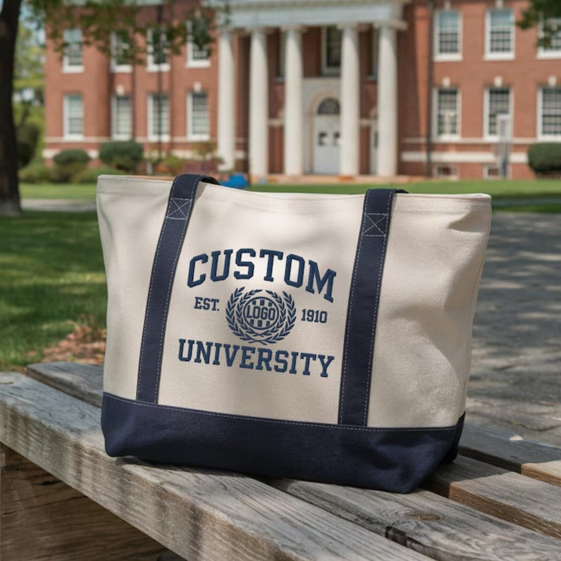 College Custom Embroidered Tote Bag - Personalized School Spirit Gift