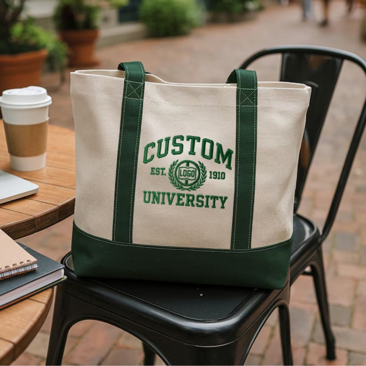 College Custom Embroidered Tote Bag - Personalized School Spirit Gift