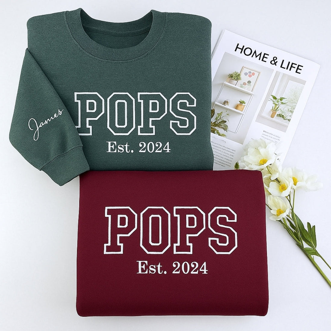 Varsity Pops Custom Embroidered Sweatshirt - Personalized Grandchild Name Grandpa Gift