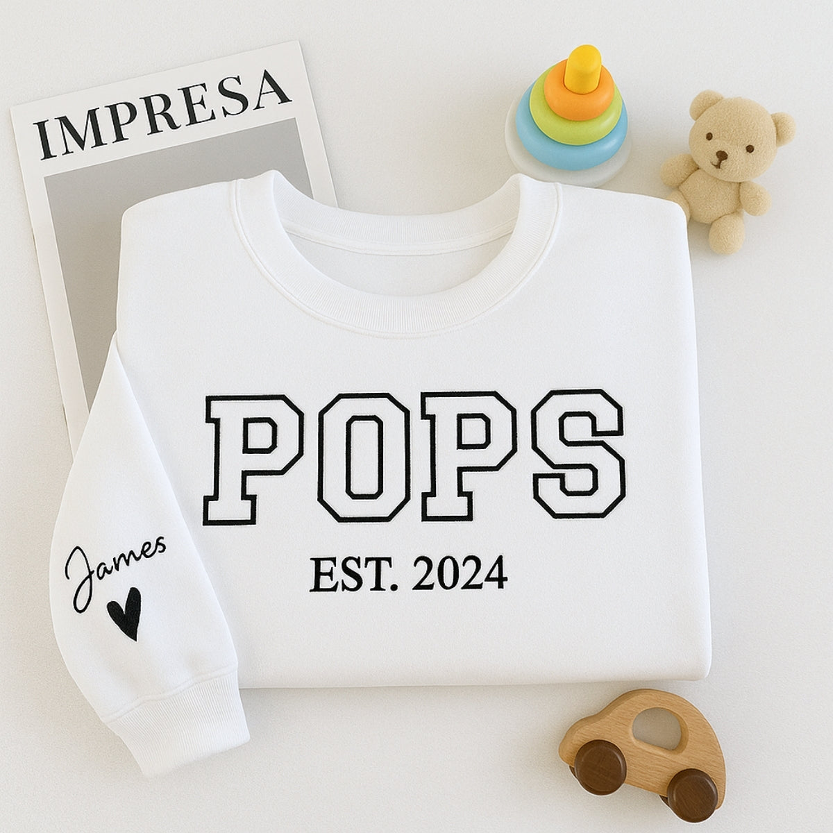 Varsity Pops Custom Embroidered Sweatshirt - Personalized Grandchild Name Grandpa Gift