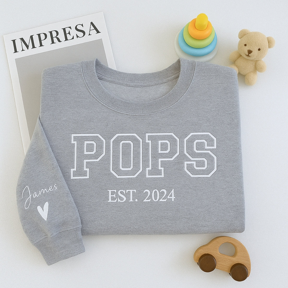 Varsity Pops Custom Embroidered Sweatshirt - Personalized Grandchild Name Grandpa Gift