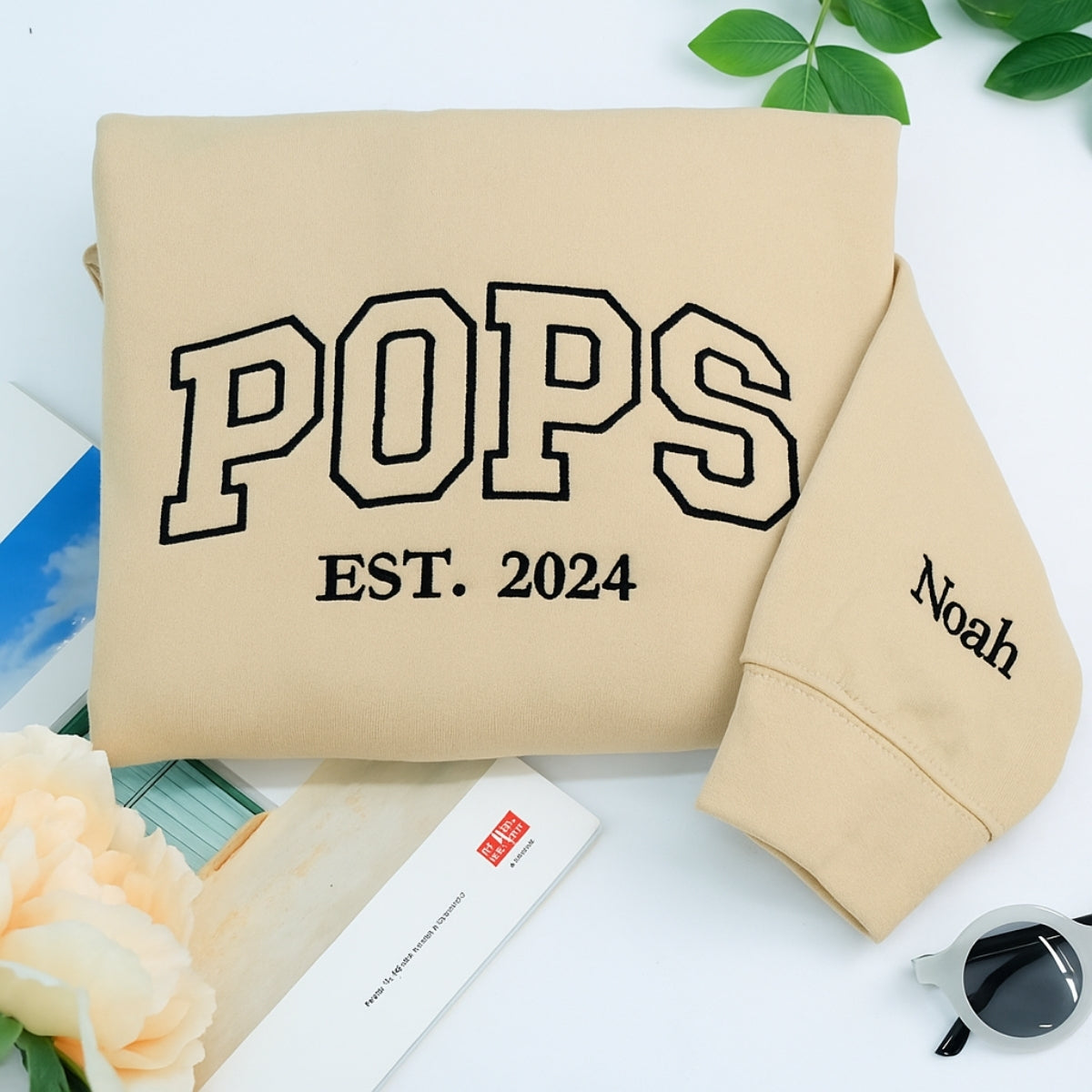 Varsity Pops Custom Embroidered Sweatshirt - Personalized Grandchild Name Grandpa Gift