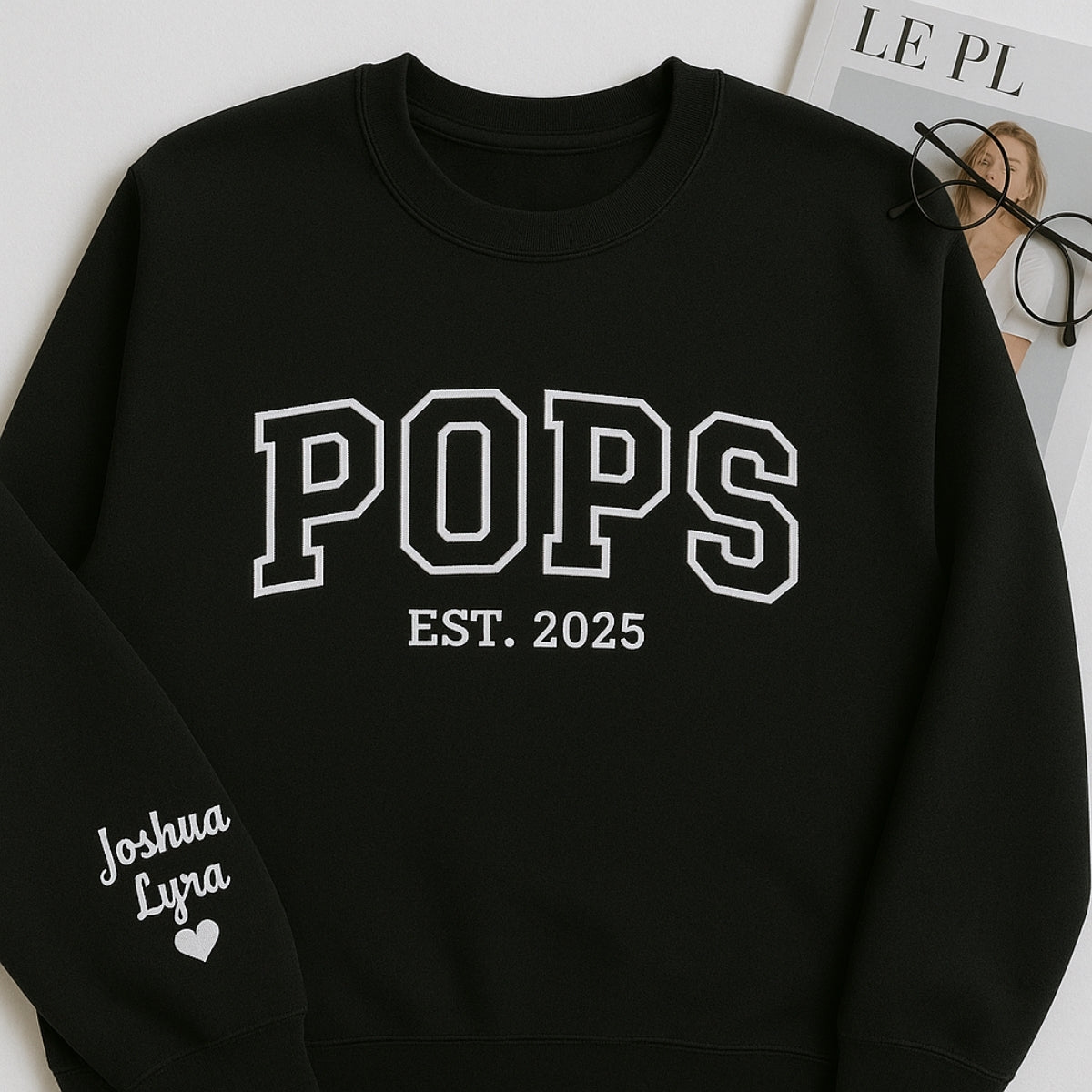 Varsity Pops Custom Embroidered Sweatshirt - Personalized Grandchild Name Grandpa Gift