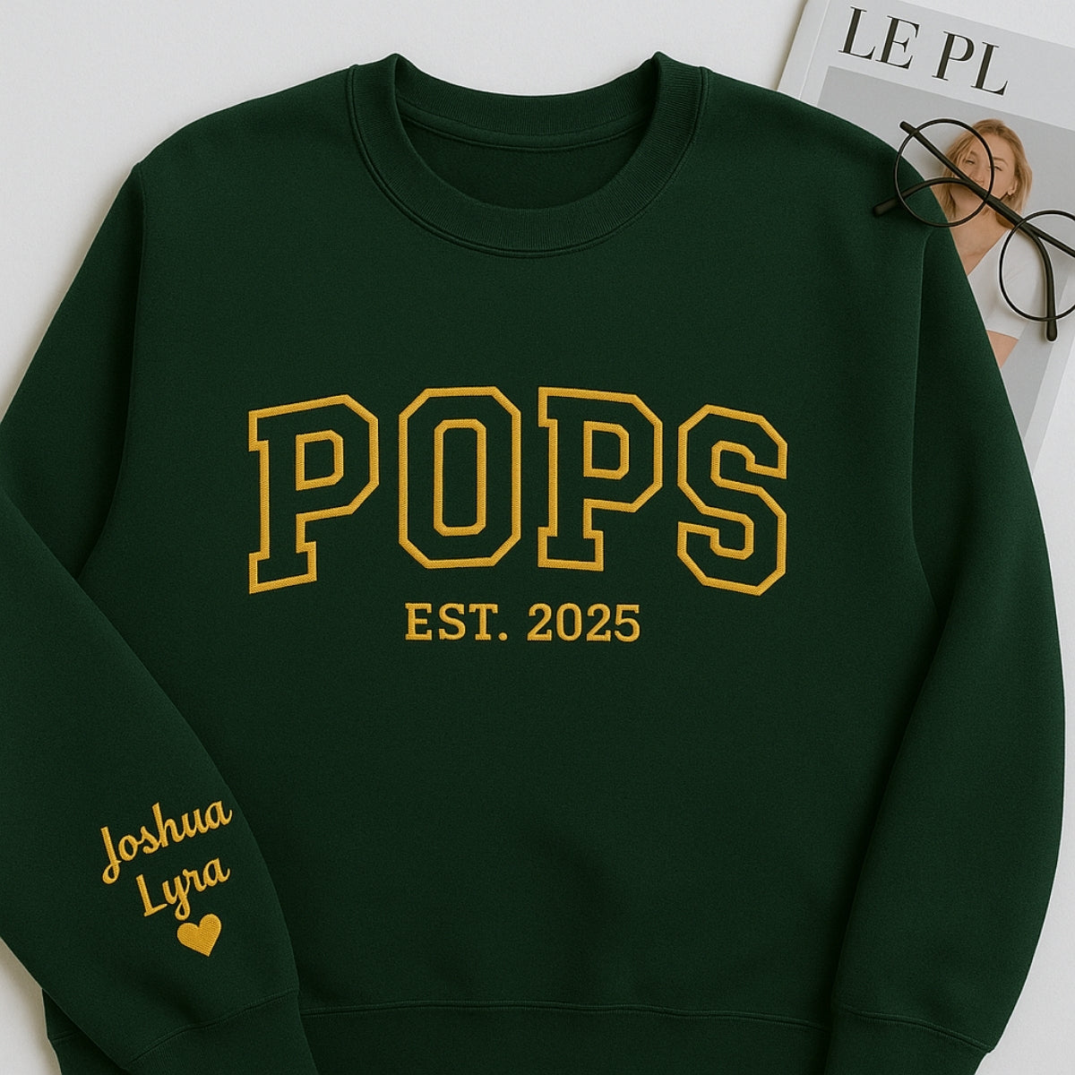 Varsity Pops Custom Embroidered Sweatshirt - Personalized Grandchild Name Grandpa Gift