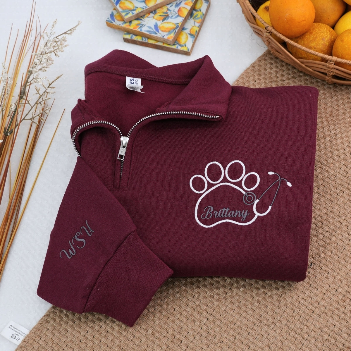 Veterinarian Custom Embroidered Quarter-Zip - Personalized Vet Tech Gift