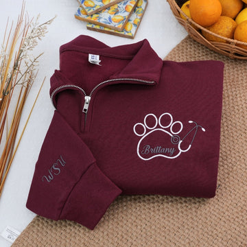 Veterinarian Custom Embroidered Quarter-Zip - Personalized Vet Tech Gift