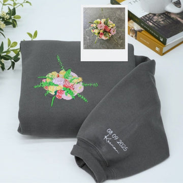 Wedding Bouquet Custom Embroidered Hoodie - Personalized Bride Wedding Date Keepsake