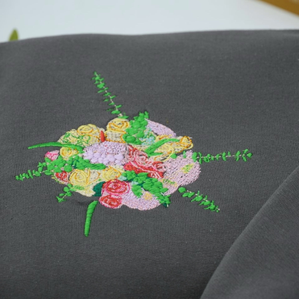 Wedding Bouquet Custom Embroidered Hoodie - Personalized Bride Wedding Date Keepsake