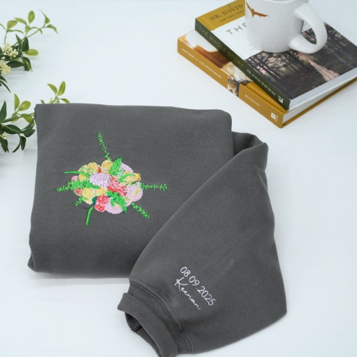 Wedding Bouquet Custom Embroidered Hoodie - Personalized Bride Wedding Date Keepsake