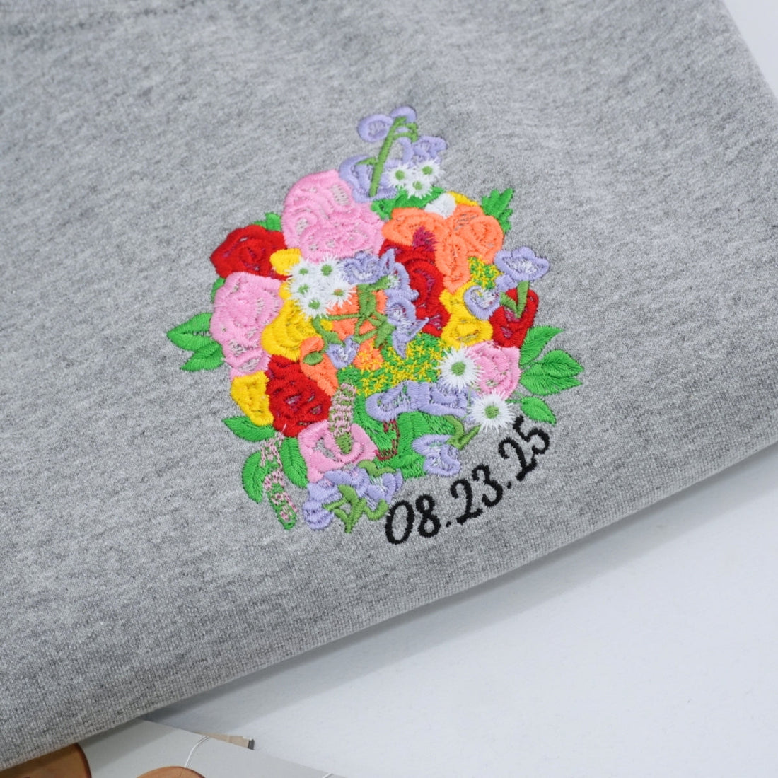 Wedding Bouquet Custom Embroidered Sweatshirt - Personalized Bride Anniversary Gift