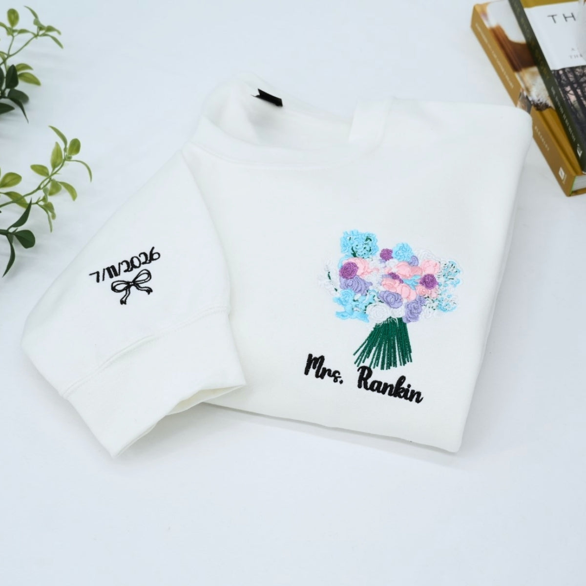 Wedding Bouquet Custom Embroidered Sweatshirt - Personalized Bride Crewneck Keepsake