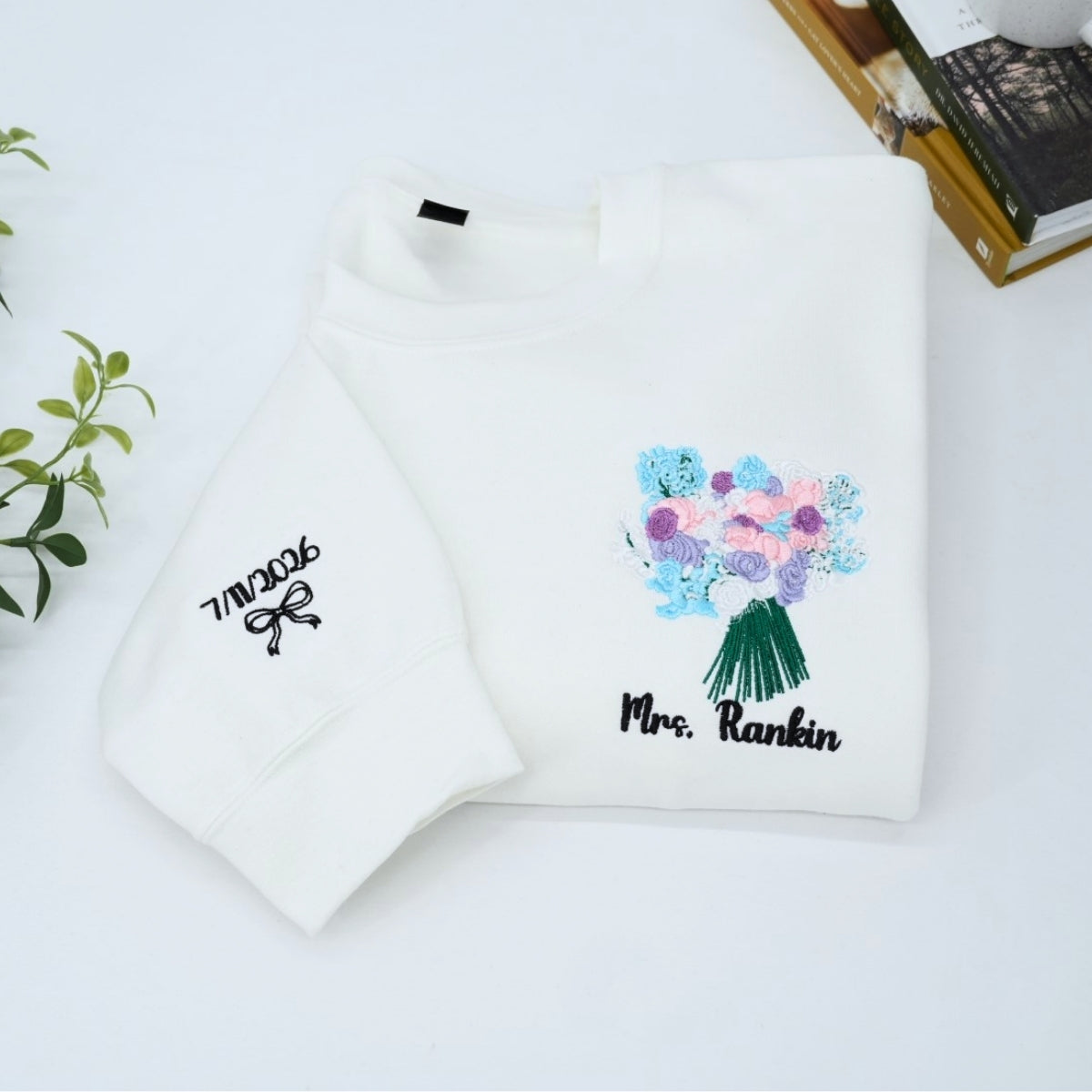 Wedding Bouquet Custom Embroidered Sweatshirt - Personalized Bride Crewneck Keepsake