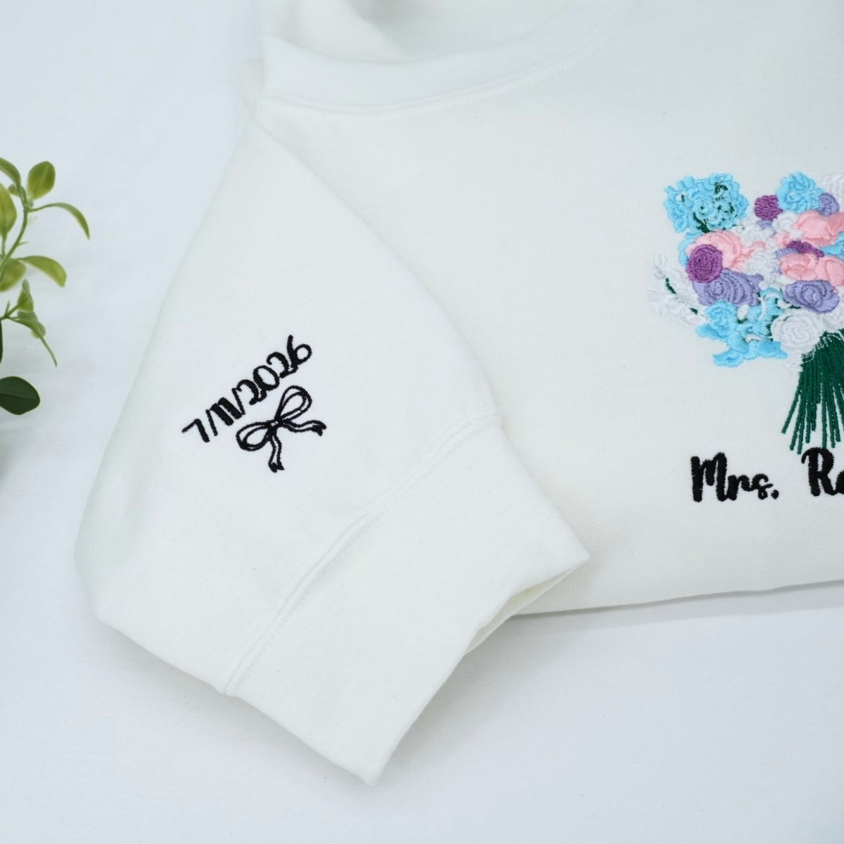 Wedding Bouquet Custom Embroidered Sweatshirt - Personalized Bride Crewneck Keepsake