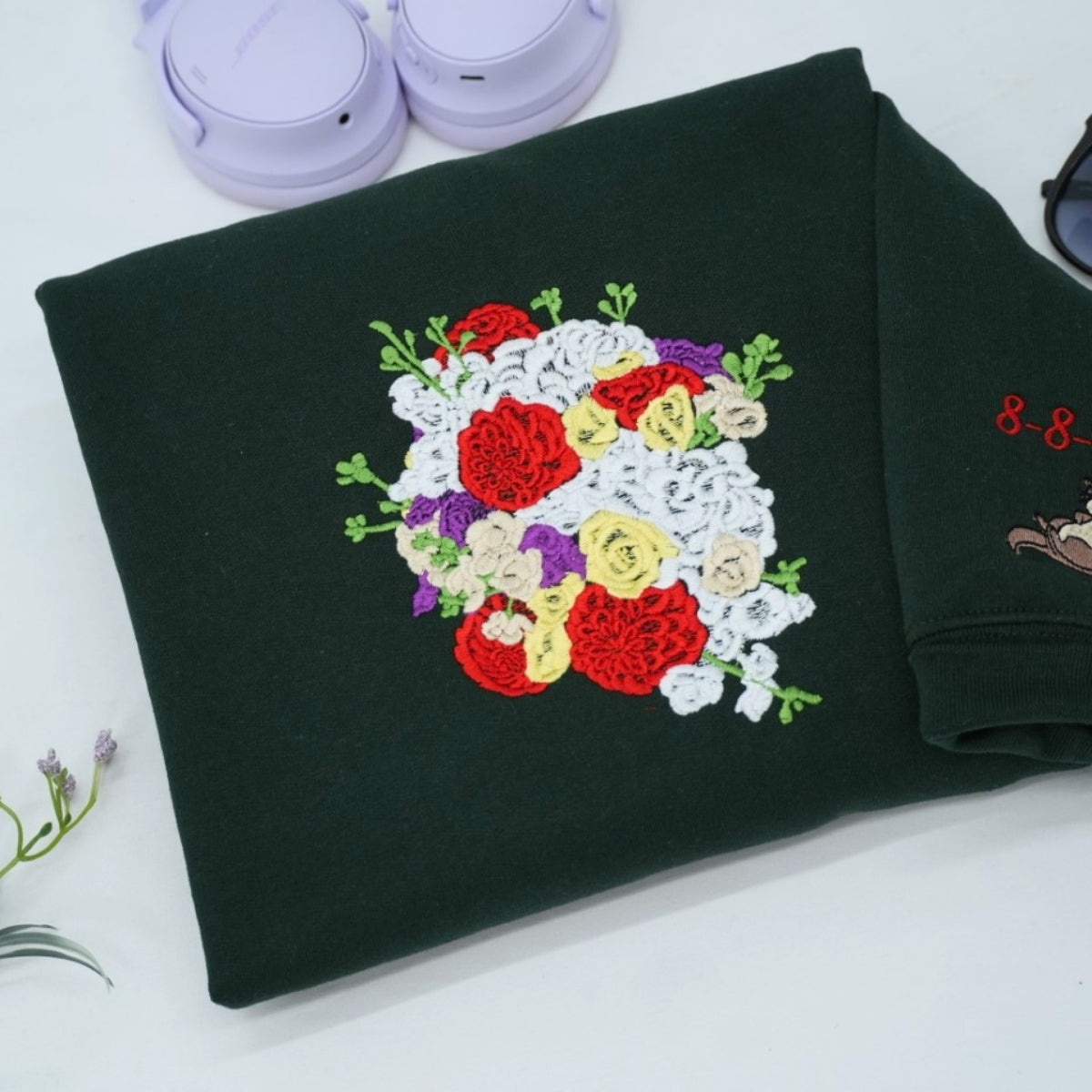 Wedding Bouquet Custom Embroidered Hoodie - Personalized Bride Wedding Date Keepsake 2