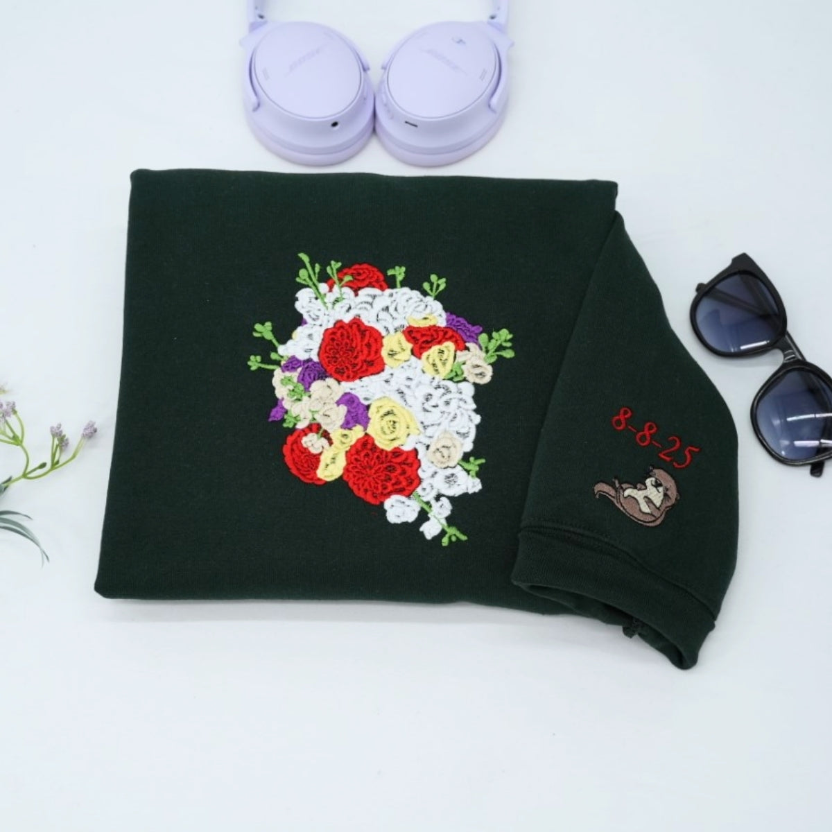 Wedding Bouquet Custom Embroidered Hoodie - Personalized Bride Wedding Date Keepsake 2