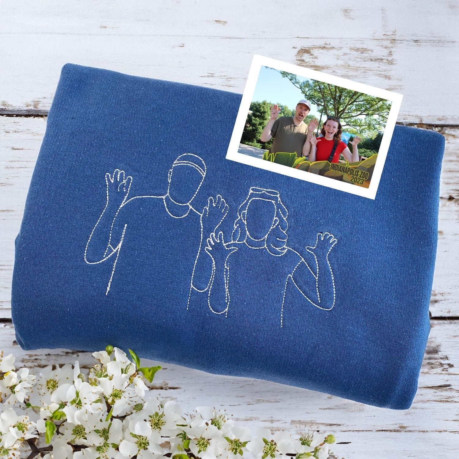 Wedding Photo Custom Embroidered Hoodie - Personalized Line Art Couple Anniversary Gift