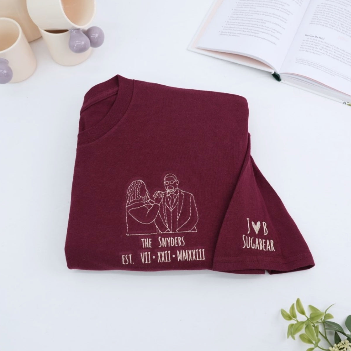 Wedding Photo Custom Embroidered Hoodie - Line Art Anniversary Gift Sweatshirt