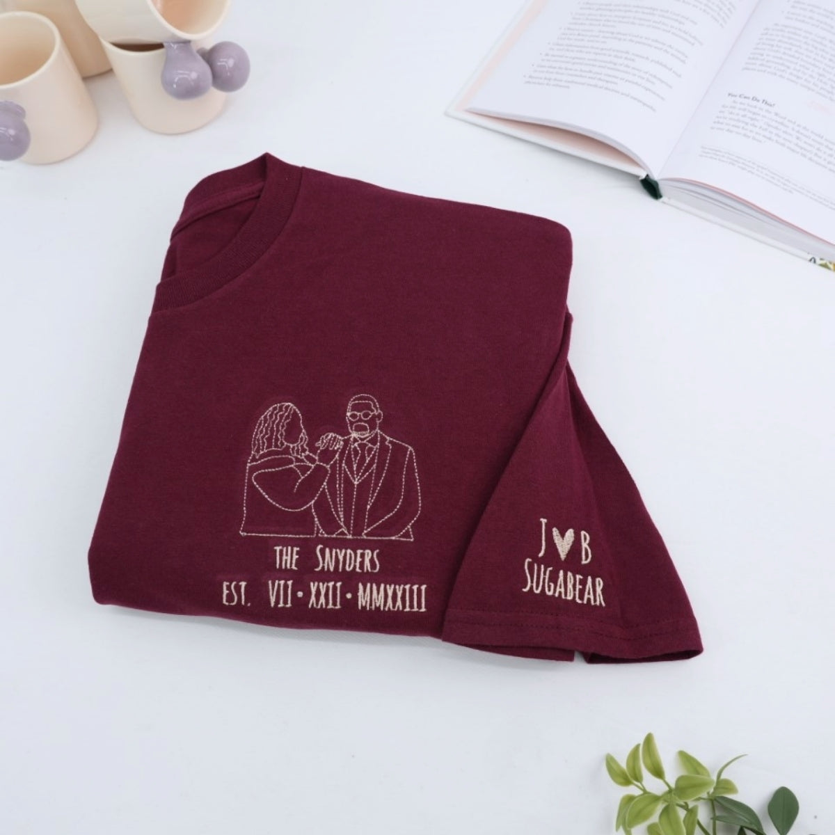 Wedding Photo Custom Embroidered Hoodie - Line Art Anniversary Gift Sweatshirt