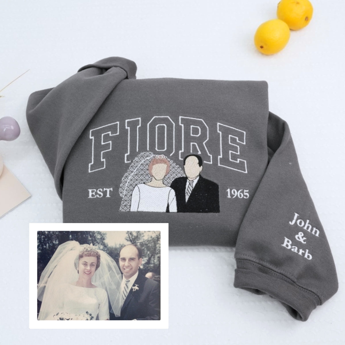 Wedding Photo Custom Embroidered Hoodie - Varsity Style Anniversary Gift Sweatshirt