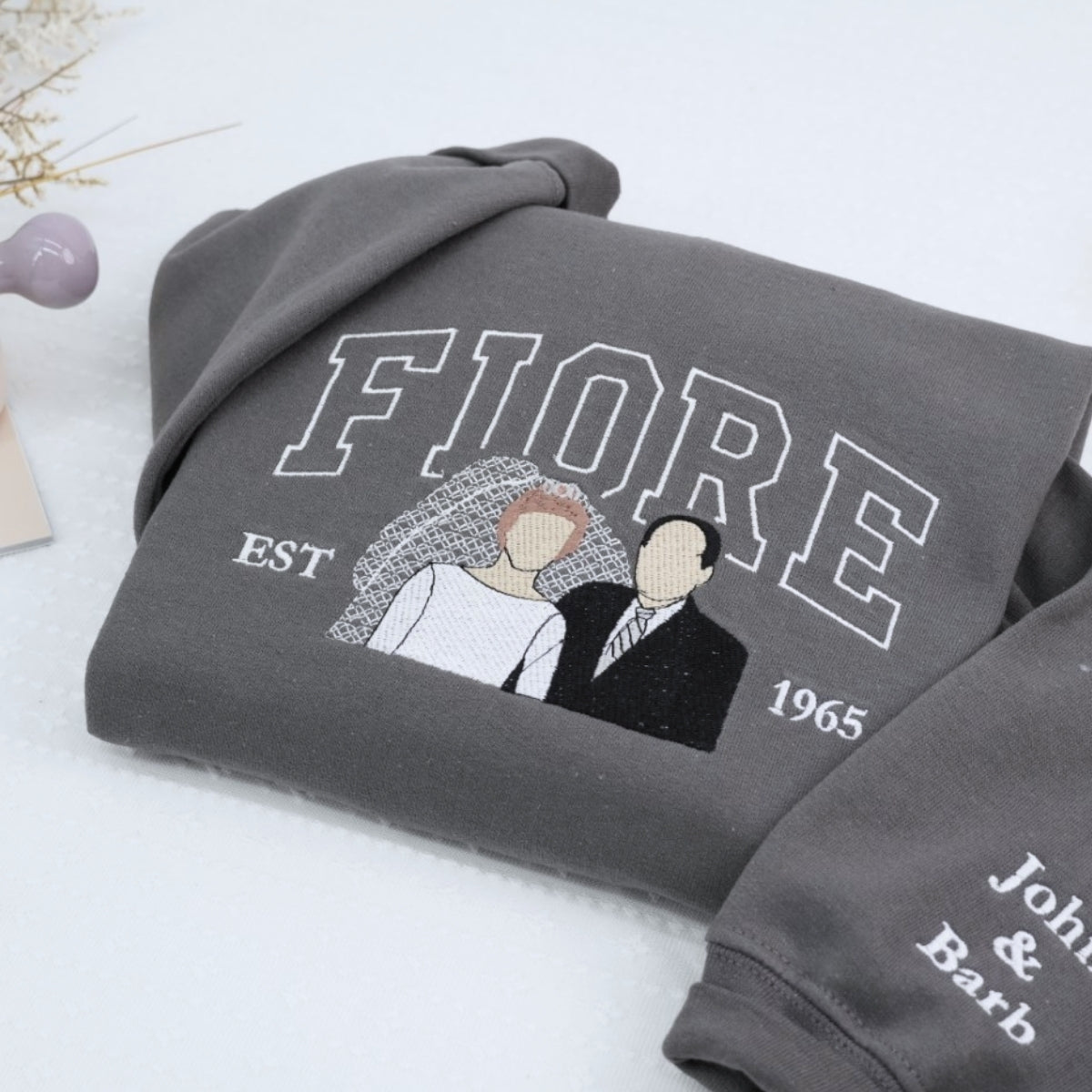 Wedding Photo Custom Embroidered Hoodie - Varsity Style Anniversary Gift Sweatshirt