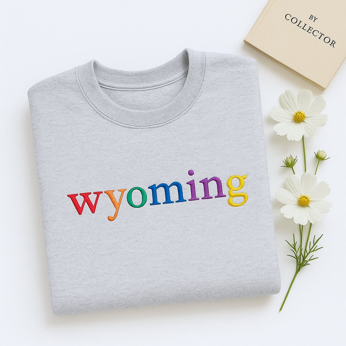 Wyoming State Custom Embroidered Sweatshirt - Rainbow Letters Cowboy State Pride Gift