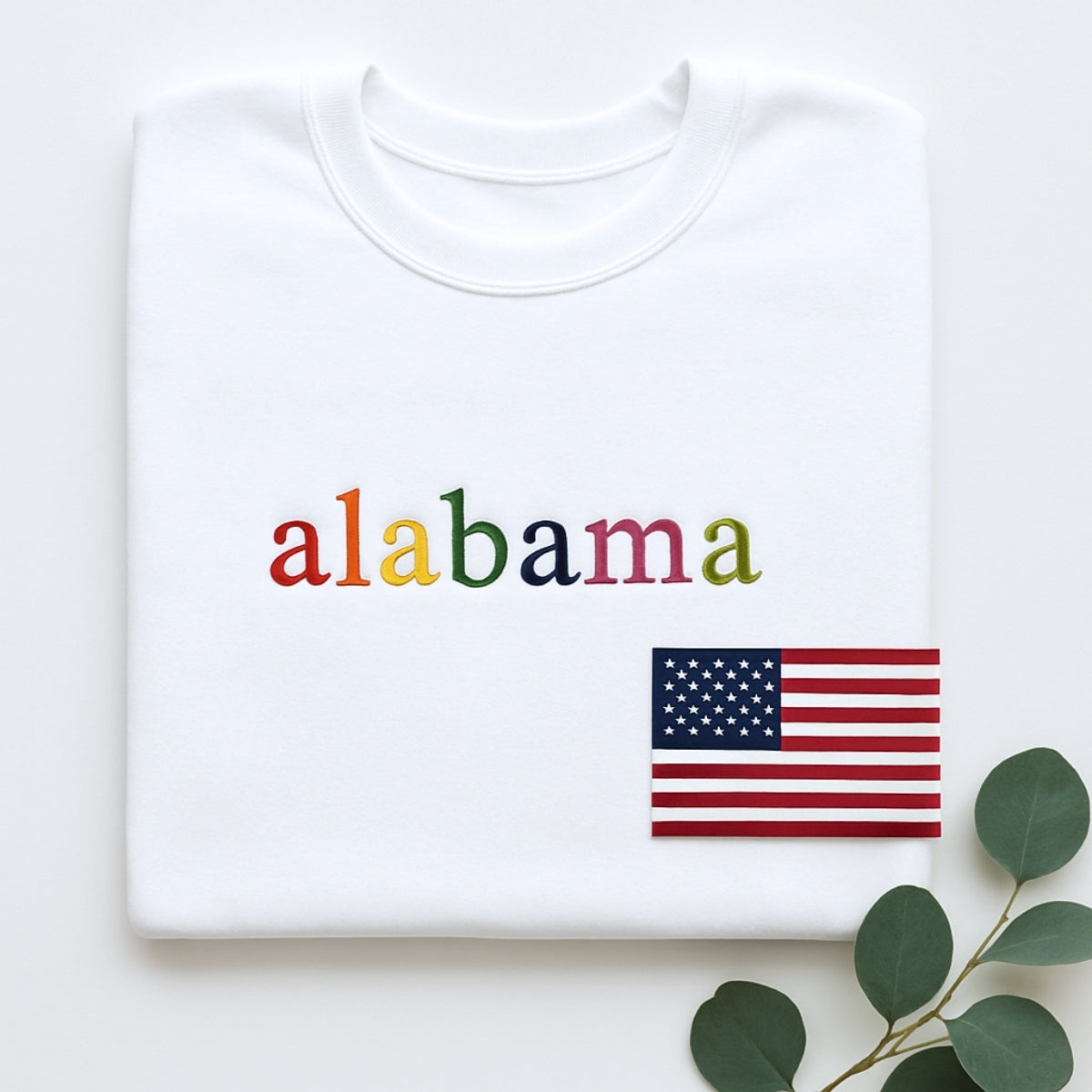 Custom Alabama State Sweatshirt - Rainbow Embroidered Letters - Heart of Dixie Pride Gift