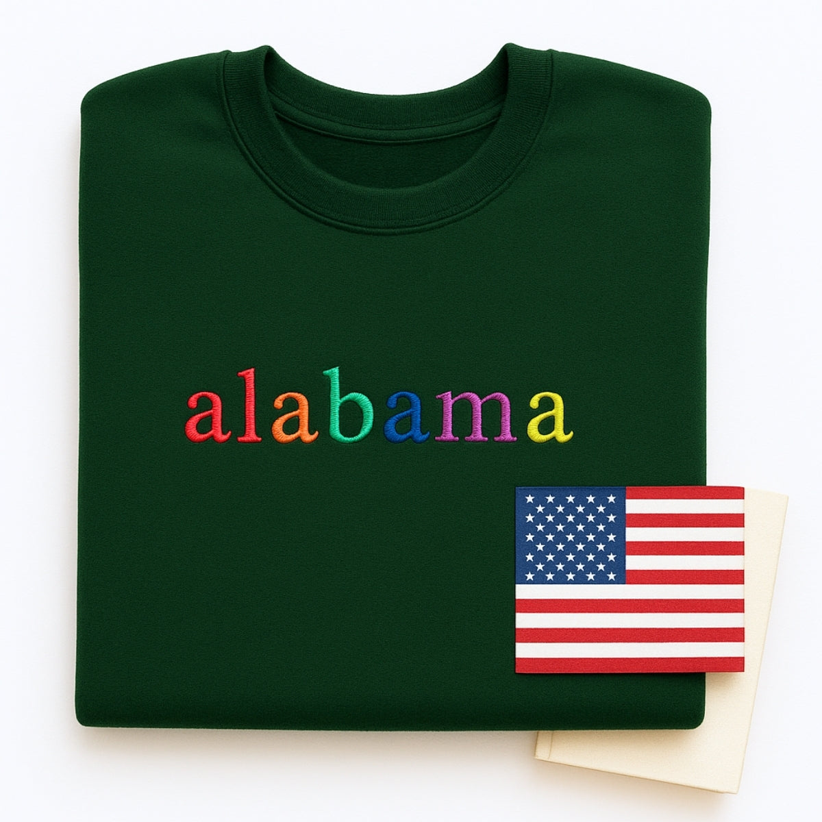 Custom Alabama State Sweatshirt - Rainbow Embroidered Letters - Heart of Dixie Pride Gift
