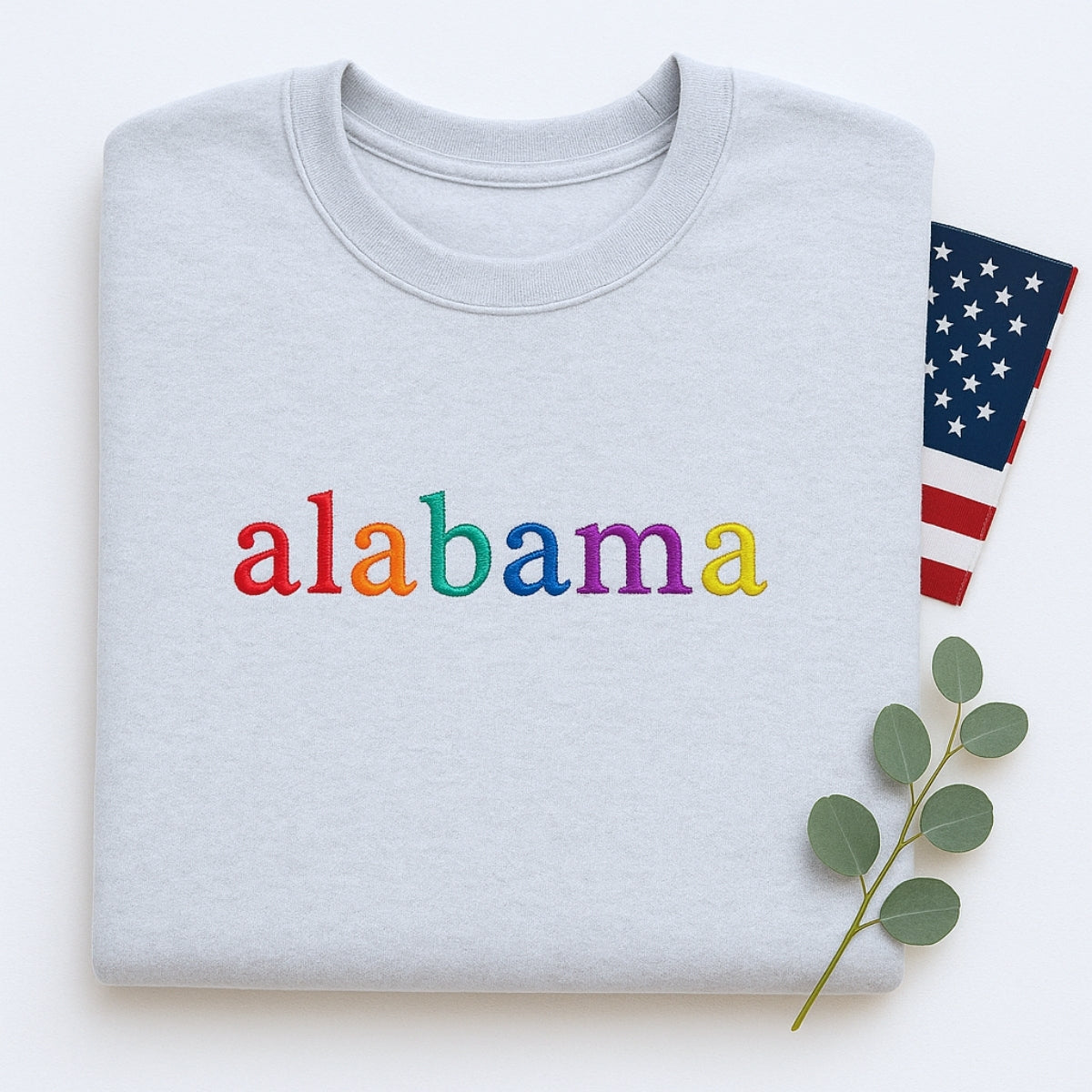 Custom Alabama State Sweatshirt - Rainbow Embroidered Letters - Heart of Dixie Pride Gift
